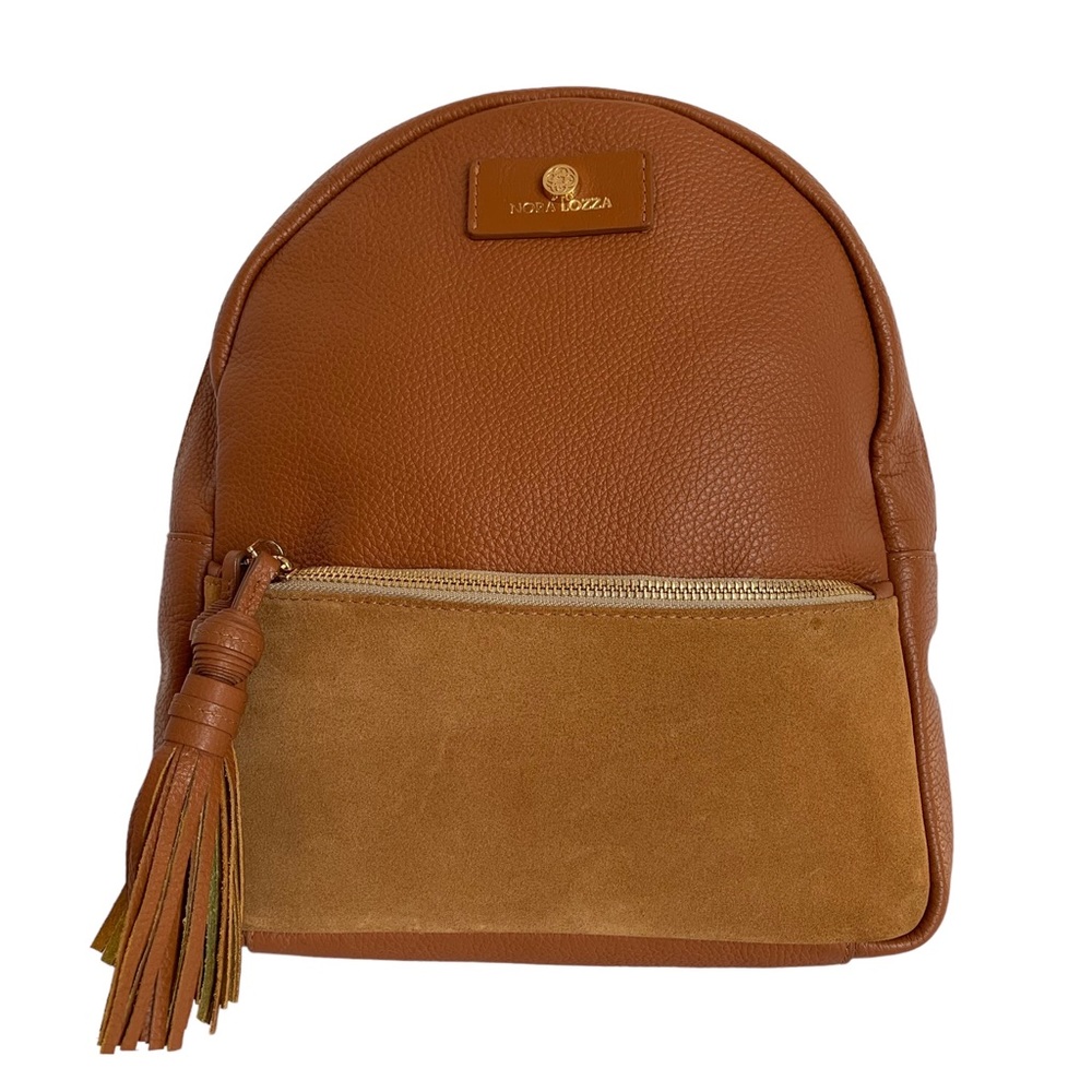 Nora Lozza Like New Backpack Soft Pebbled Leather in Carmel Color